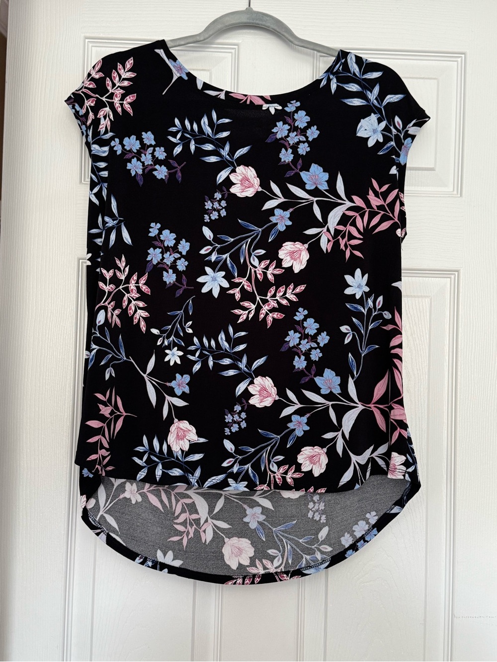 Elle Black Floral Scoop Neck Tunic with Pink & Blue Blooms